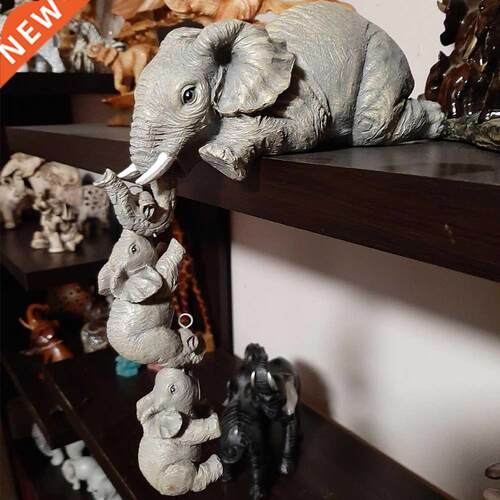 3-piece Elephant Ms Hanging 2-Babies Figurine Resin
