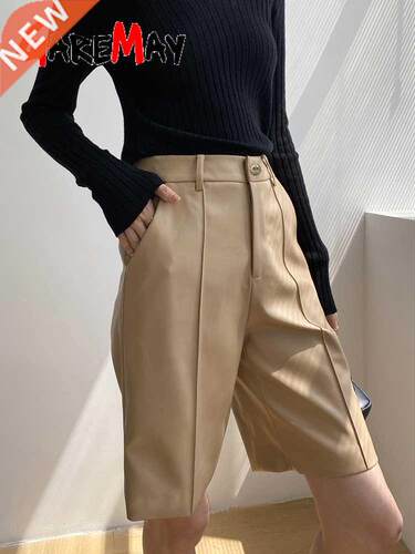 Autumn Winter Women's Leather Shorts 2022 Loose Black Classi