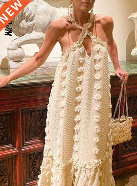 Sleeveless Halter Maxi Summer Dress For Women Fashion Ruffle