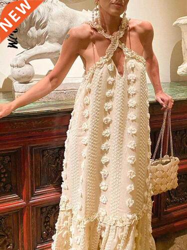 Sleeveless Halter Maxi Summer Dress For Women Fashion Ruffle