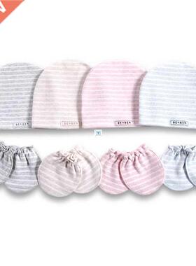 2 Pcs/set Simple Newborn Baby Births Cap Glove Set Soft Cott
