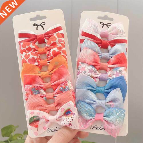 8PCS/lot 2021 New Grosgrain Ribbon Hair Bows Clips Print Mi