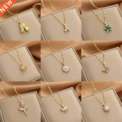 Gold Color Necklace for Women Zircon Jewelry Pendant Necklac