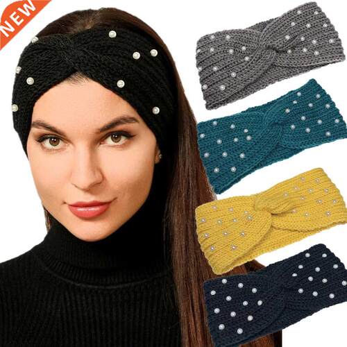 New Pearl Knitted Cross Headbands For Women Girls Handmade H