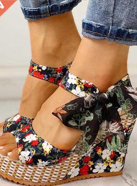 Women Sndls Dot Bowknot Design Pltform Wedge Femle Csu