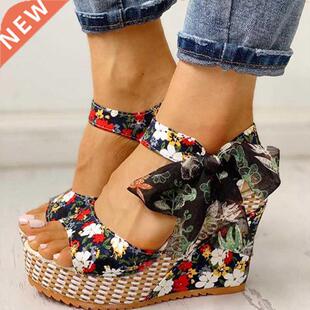 Women Sndls Dot Bowknot Design Pltform Wedge Femle Csu