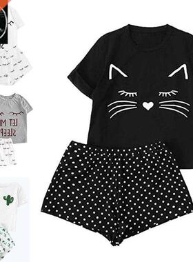 Women Pajamas for Girls Shorts T-Shirt Sleepwear Set pyjama