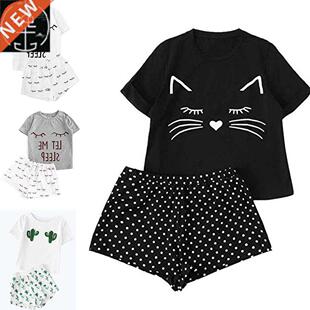 Women Pajamas for Girls Shorts T-Shirt Sleepwear Set pyjama