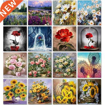 Oil Painting By Numbers Flower On With Frame Handmade Drawi