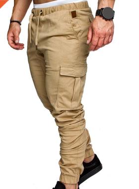 Men Casual Pants Plus Size Men Solid Color Multi Pocket Draw