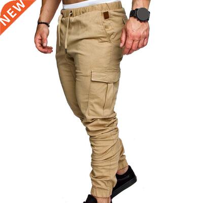 Men Casual Pants Plus Size Men Solid Color Multi Pocket Draw
