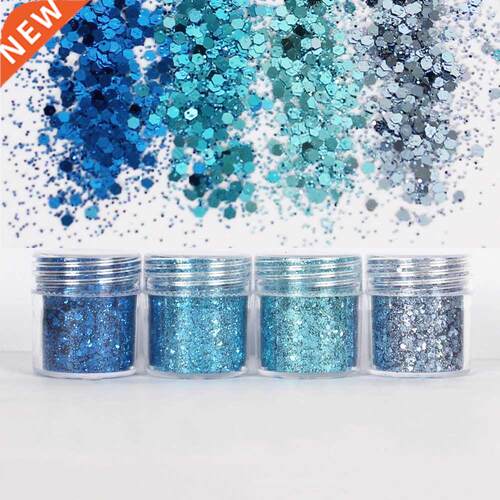 4pots Sky lue Color Hexagon Sequins 1mm Glitter Mixed UV R
