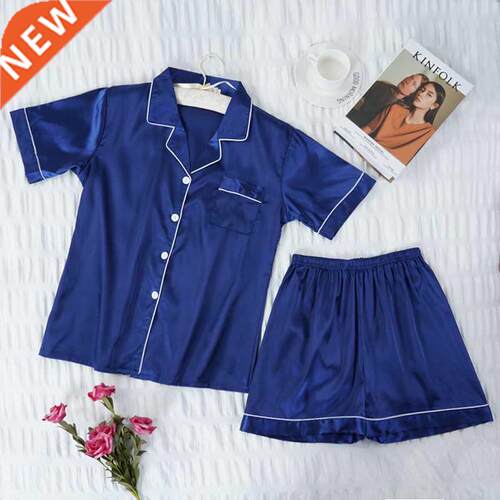 Womens Silk Satin Pajamas Pyjamas Set Sleepwear ort Couple