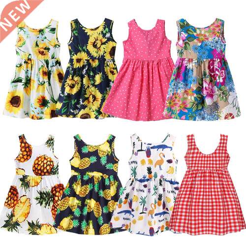 1-7 Yes Baby Girls Sleeveless Flower Print Dresses Clothes