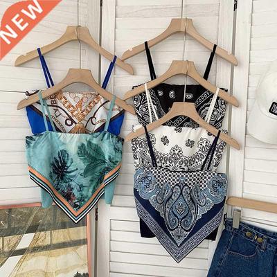 Patched Printed Camisole Top Summer Women Tank Crop Tops Gir