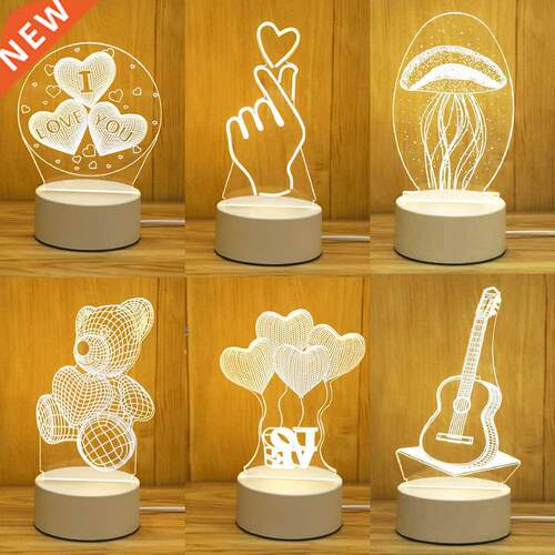 Romantic Love 3D Acrylic Led Lamp for Home Children's Night