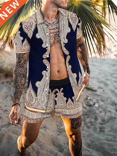 hot Hawaiian Set Mens Printing Set ort Sleeve Summer Casua