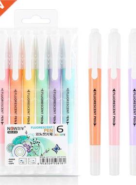 6Pcs/Set Double Head Fluorescent Highlighter Pen Markers Pas