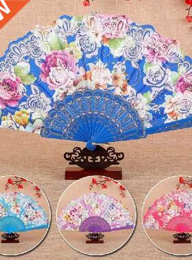 Vintage Silk Folding Fan Chinese Japanese Bronzing Pattern