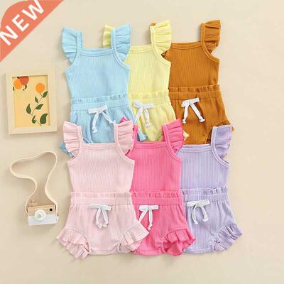 Newborn Infant Baby Girl Two-Piece Solid Outfits, Solid Colo