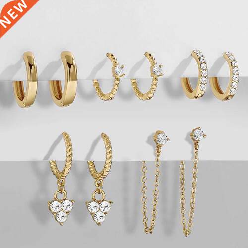 New Design CZ Zircon Crystal Small Hoops Sets Long Gold Chai