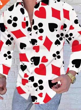 New Poker prnt men's long sleeved shrt men casual shrt Ha