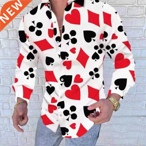 New Poker prnt men's long sleeved shrt men casual shrt Ha