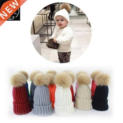 Man Made Raccoon Fur Hats Knitted Baby Caps Fur Hat For Kids