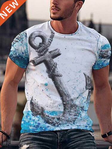 New Casual Round Neck Short Sleeve Pullover Men's T-Shirt