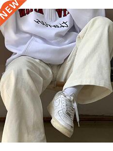 HOUZHOU Beige Corduroy Vintage Wide Leg Pants Women Korean S