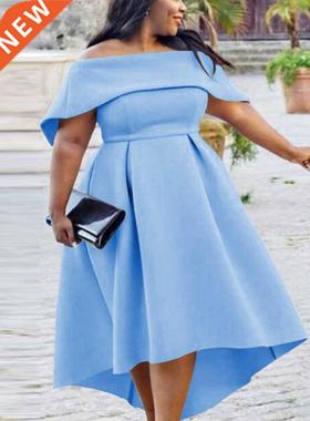 S-4xl Large size Blue Irregular host evening dress大码礼服裙