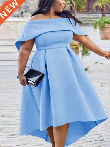 S-4xl Large size Blue Irregular host evening dress大码礼服裙
