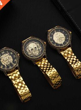 new Gold Skull Lion Tiger Men luxury business Military Quart