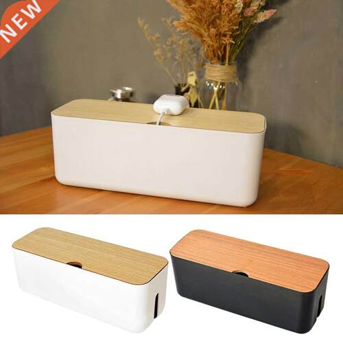 Cable Management Box, 11x4x4.5'', Wood Lid, Cord Org