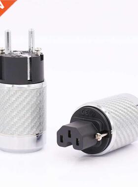 Carbon Fiber EU Mains Power Plug IEC Plug Rhodium Plated Con
