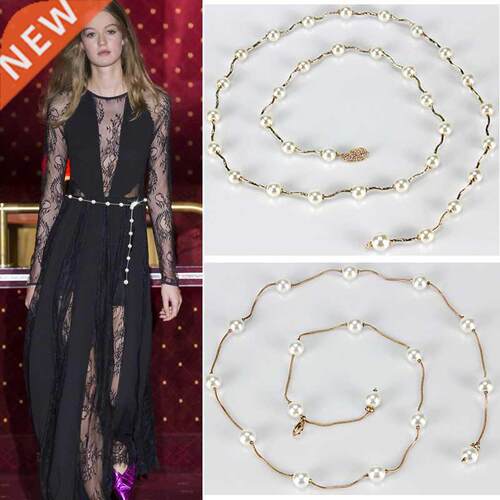 Fashion Elegant Chain Belt Women Pearl Metal Adjustable Long