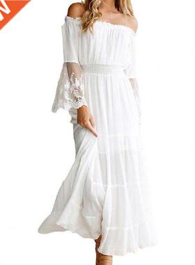 Lace Crochet Off Shoulder Women Dresses Plus Size Double