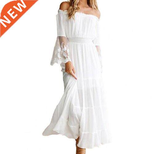 Lace Crochet Off Shoulder Women Dresses Plus Size Double