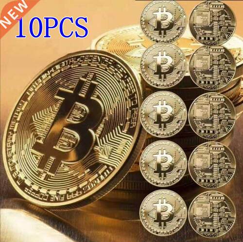 10Pcs Gold Plated Bitcoin Coin Collectible Art Collection Gi