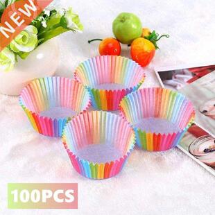 100Pcs Muffin Cases Cupcake Topper Tray Rainbow Cupcakes
