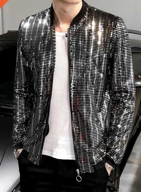 2020New Sequined Bomber Jacket Men iny Sequins Long Sleeve