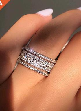 Elegnt Silver Color Rhinestone Crystl Ring Wide Love Rings