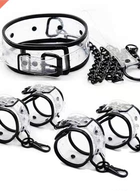 Adjustable Transparent PVC Handcuffs Ankle Cuffs Collar Neck