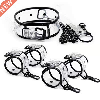 Adjustable Transparent PVC Handcuffs Ankle Cuffs Collar Neck