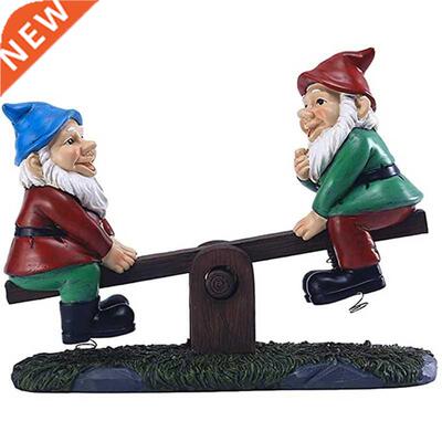 Garden Gnome Sculpture Resin Dwarf Riding Seesaw Garden Orna