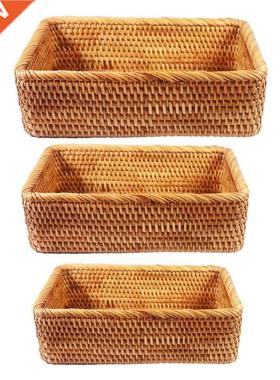 Rectangular Hand-woven Basket Rattan Candy Storage Picnic