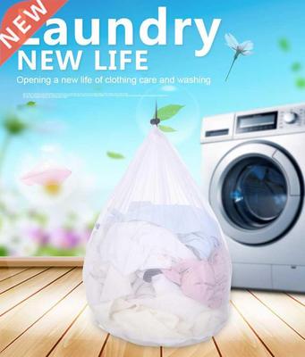 White Drawstring Mesh Net Laundry Bag Nylon Clothes Storage