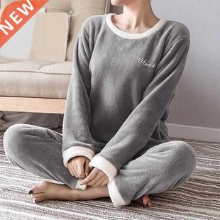 Women's Pajamas Winter Flannel Warm Long-sleeved Sleepwear T