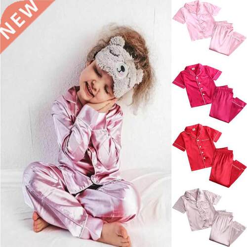 Summer Pajama Sets for Girls Silk Satin +Pant Long sleeve