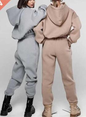 Women Basic Hoodie Tracksuit Drawstring Pant Suits Outerwe